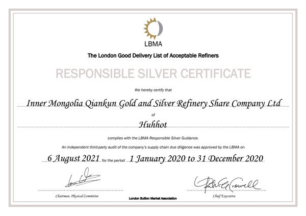 LBMA責任白銀證書